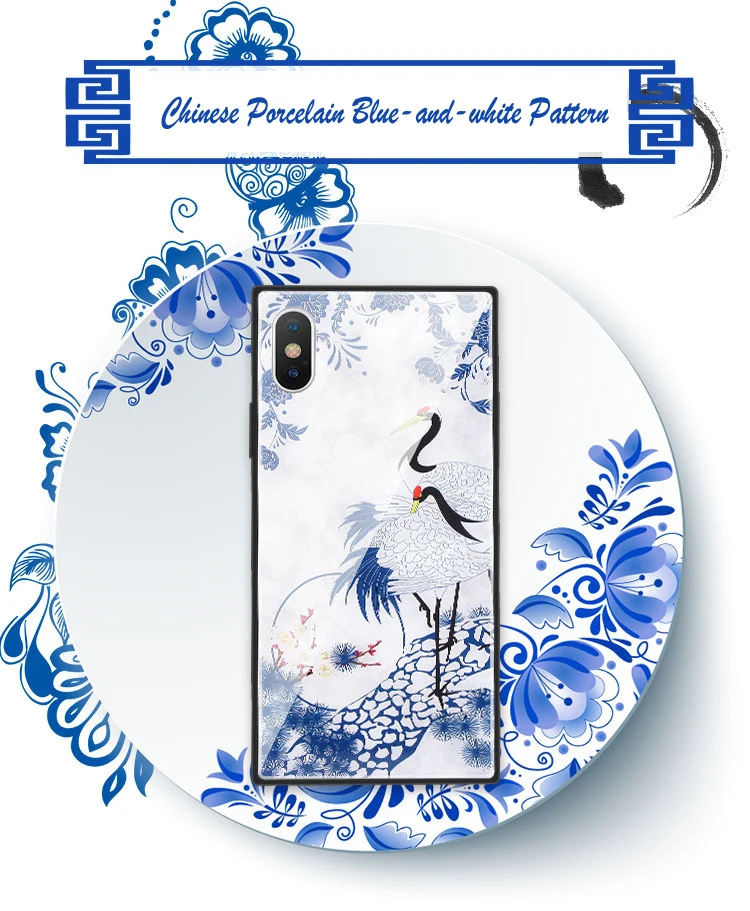 Za iPhone 12 11 Pro Mini XS Max SE XR X 8 7 Plus Primeru Kitajski BlueWhite Porcelana, Kaljeno Steklo Pokrova Trak Tassel Lupini Funda