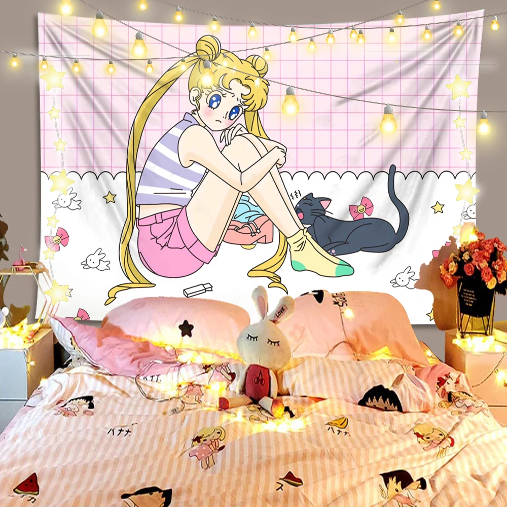 LEVOO Dekleta Soba Tapiserija, Sailor Moon Anime College Domu Steni Visi Spalnica Soba Dekor Dormitorij Steno Krpo Poliester Tkanine