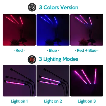 2/3/4 Glave Rastlin LED Grow Light Zatemniti USB Ffs lučka S Samosprožilcem Celoten Spekter Prilagodljiv Rastejo Svetilke Za Notranjo Rastlin Toplogrednih