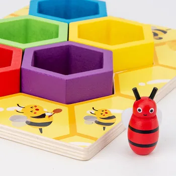 Lesene Nagibala Izobraževalne Igrače Otrok Montessori Zgodnje Izobraževanje Panj Igra Otroštva Barve Kognitivne Posnetek Mala Čebela Igrača