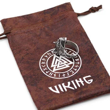 Moški iz nerjavečega jekla 316L Nordijska norse viking odin volk amulet obroč z vrečko darilo