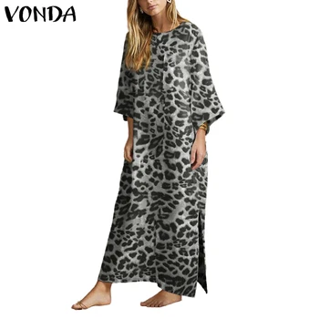 Vintage Leopard Natisnjeni Obleko 2021 Ženske Priložnostne O Vratu Dolg Rokav Obleke Plus Velikost Bohemian Stranka Vestidos Femme Sundress 5XL