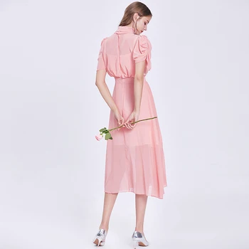 HAYBLST blagovne Znamke Dolga Obleka Ženske 2020 Poletje Plus Velikost Obleke Obleke Vestidos Visoko Kakovostnih Evropskih Slog Šifon Trdna Oblačila