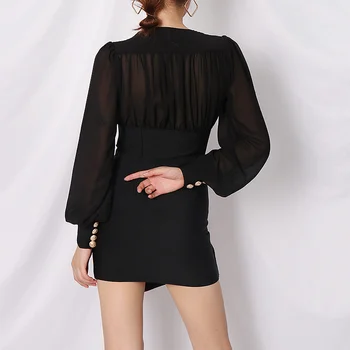 TWOTWINSTYLE Elegantno Črno Obleko Žensk V Vratu Luč Rokav Visoko Pasu Tunika Mini Obleke Ženska Moda Poletje 2020 New Tide