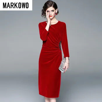 MARKOWO Oblikovalec blagovne Znamke 2020 žensk nov krog vratu žamet beaded rdeče lady stil oblačenja banket barva obleko, krilo