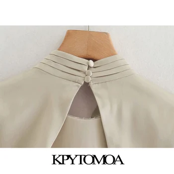 KPYTOMOA Ženske 2020 Elegantna Moda Crossover Podrobno Prijetno Midi Dress Vintage Visoko Vratu Backless Režejo Ženske Obleke Vestidos