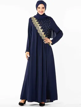 Big Swing Ženske Muslimansko Obleko Modne Dostojanstven Arabski Beading Vezenje A-linijo Dolgo Obleko Bližnjem Vzhodu, Islamski in Oblačila Caftan