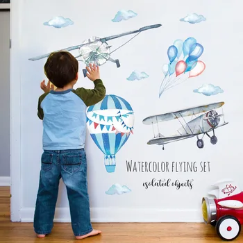 Akvarel letenja z balonom Stenske Nalepke otroci otroške sobe doma dekoracijo PVC Stensko Decals vrtec nalepke ozadje