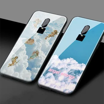 Angel estetike Pastelnih TPU mehki silikonski kaljeno steklo telefon primeru zajema lupini nemoteno coque Za OnePlus 6 6T 7 Pro 7T