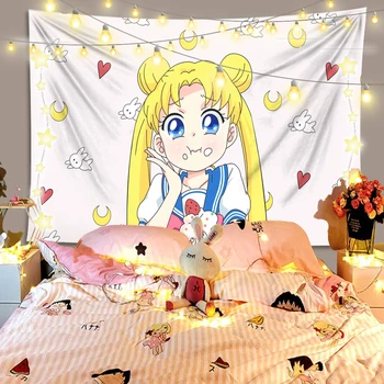 LEVOO Dekleta Soba Tapiserija, Sailor Moon Anime College Domu Steni Visi Spalnica Soba Dekor Dormitorij Steno Krpo Poliester Tkanine