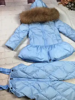 Pravi rakun krzno 2019 zimsko jakno otrok suknjič+hlače twinset fant in dekle, smučarske obleke otrok navzdol jakno vrhnja oblačila parka
