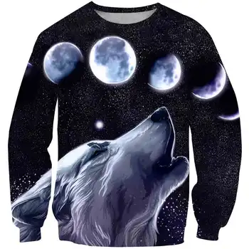 Wolf 3D tiskanja Fante oblačila baby Majica otroci Jeseni Otroci dekliška Oblačila Zvezdnato nebo Volk Krog vratu puloverju Ulične