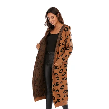 2020 Pozimi Novo Leopard Tiskanja Pulover Jopico Hooded Dolgo žensko Jakno, Plašč, Jopica Dolg Rokav Dame Žep Ulice