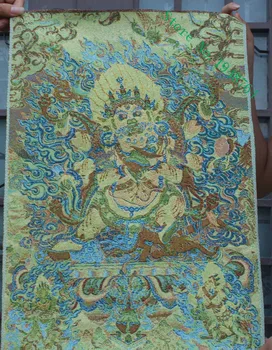 Tibet Svilena vezenina 6 Roke Mahakala Wrathful Božanstvo Buda Tangka Slikarstvo, Freska.