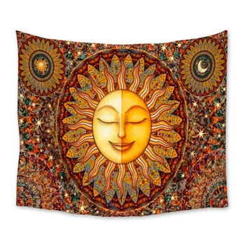 Sonce in Luna Tapiserija, Gorenja Sonce s Star Mandala Tapiserije Psihedelični Mystic Steni Visi Bedspread Odejo, Vrgel Brisačo