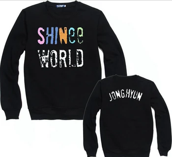 Kpop shinee koncert shinee svet pisane črke natisni črno hoodies države ime tiskanje o vratu puloverju majica
