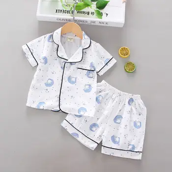 Otroci baby fantje dekleta RISANKA PRINTE kratek rokav vrhovi srajce sleepwear hlače malčka pajama določa 2pcs otroci priložnostne kostumi