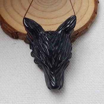 Naravni Kamen Obsidian Ročno Živali Volk Glavo Modna Ogrlica DIY Nakit Najboljših Daril Pribor 37x27x14mm 11.59 g