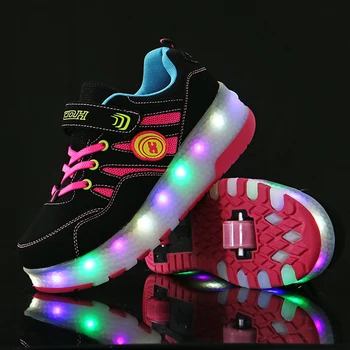 Velikost 28-43 Valjčni Skate Čevlji za Otroke, Odrasle LED Osvetljeno Kolesa Superge z Otroki Žareče Roller Superge Lahko ne bo polnil