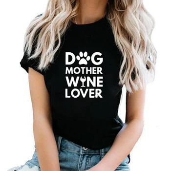Pes mati ljubitelja vina majica s kratkimi rokavi ženske modni grunge šapa grafični pes ljubimec smešno slogan tumblr camisetas ponudbo tees vrhovi K684