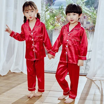 Dekleta Pižame 2020 Jeseni, Pozimi Dolg Rokav Otrok Sleepwear Nastavite Svileno Pižamo bo Ustrezala Fantje Pižame Kompleti za Otroke Homewear Set