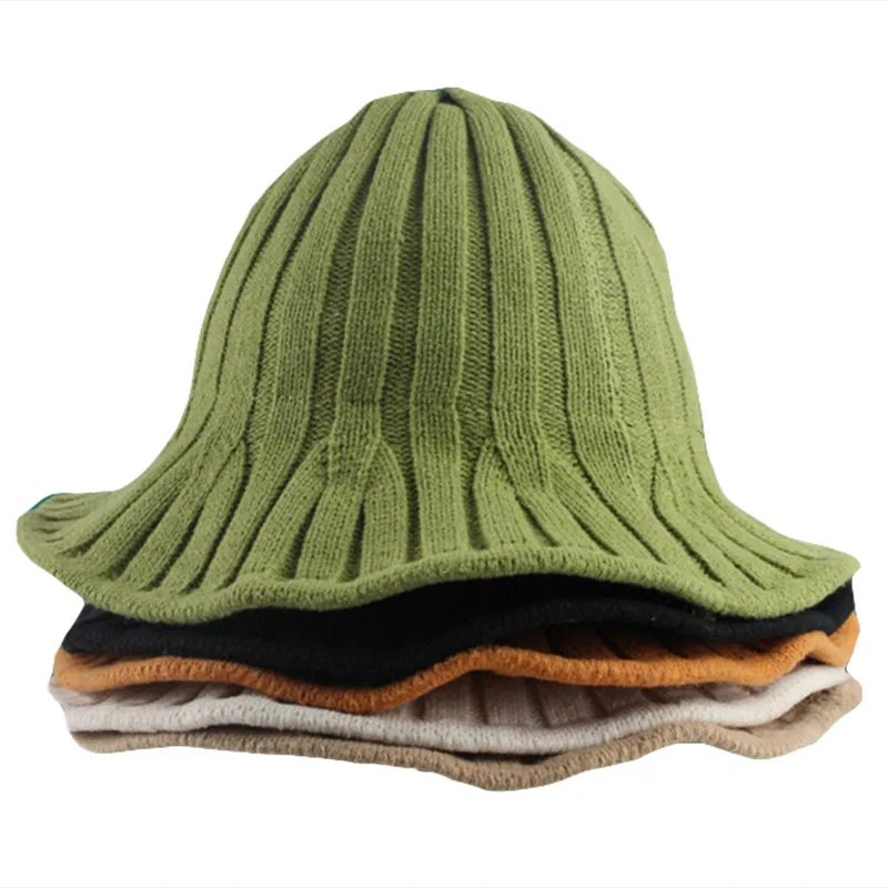 MAXSITI U Jesen in zimo, pletene navpični vrstici krog vrh vedro skp ženska moda in ženske priložnostne klobuk barva bazena klobuk