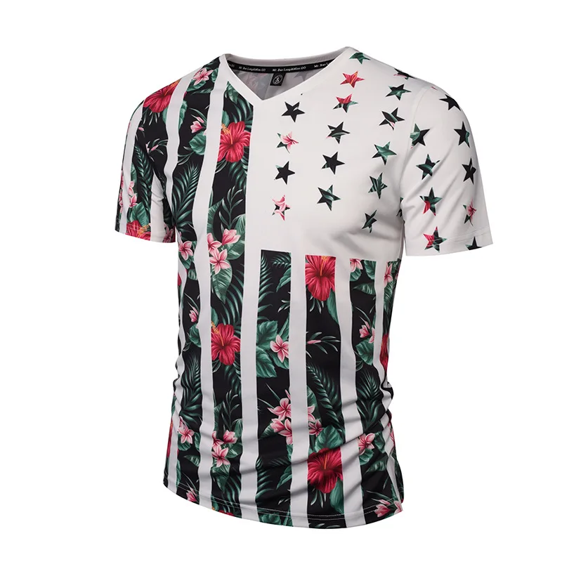 ZDA Zastavo Cvetje T-shirt Moški/Ženske Modne blagovne Znamke Tshirt Tiskanja Lobanje Dreves Proti-vrat Poletje T shirt Vrhovi Tees