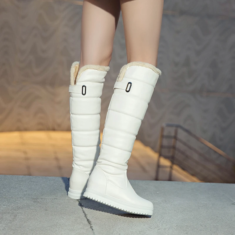 Rusija zimski škornji ženske toplo kolena visoki škornji krog toe navzdol krzno dame moda stegno sneg škornji, čevlji nepremočljiva botas n318