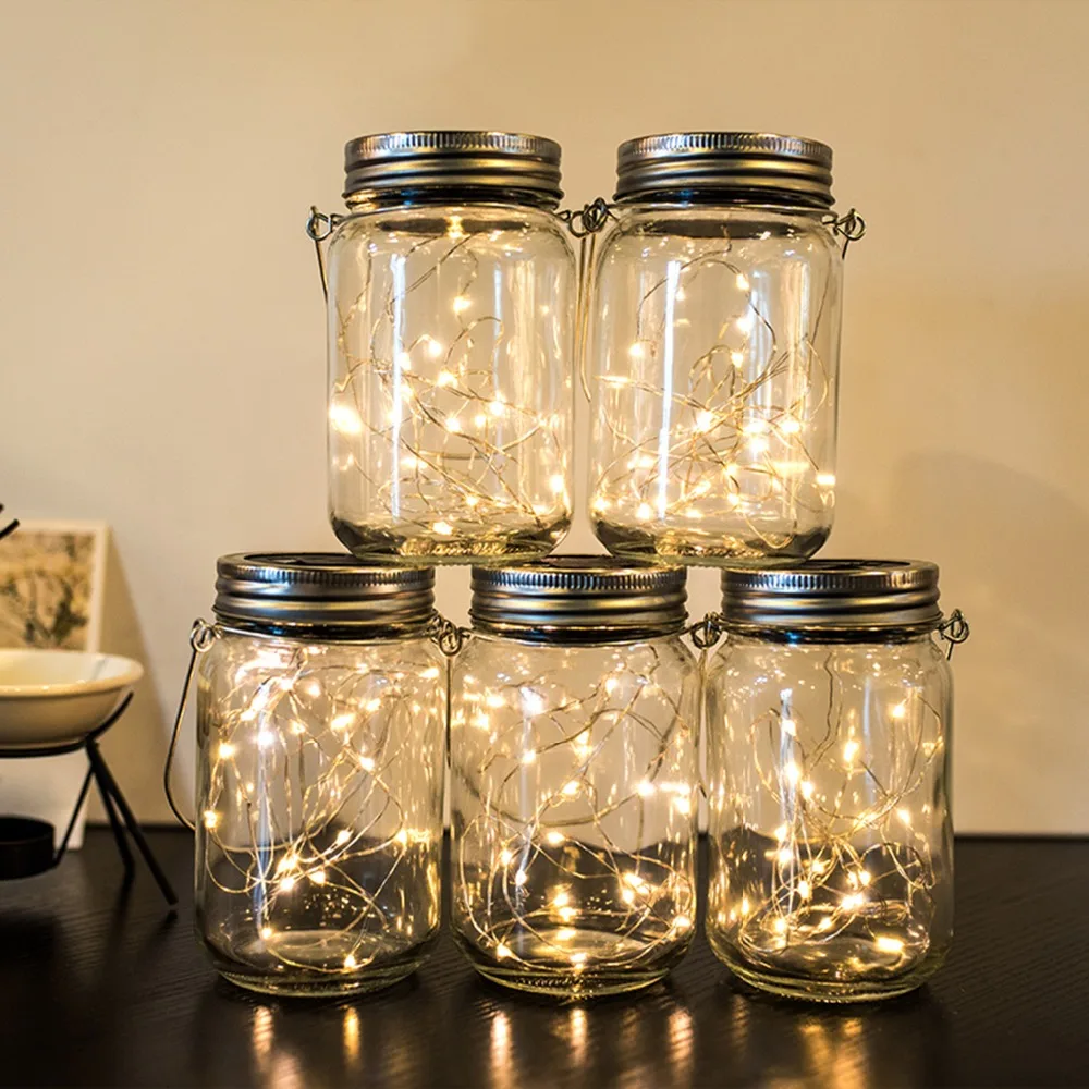 20LED Pravljice Sončne Svetlobe Za Mason Jar Pokrov Vstavite Barvno Spreminjanje Vrt Dekor Vroče Prodaje božični luči na prostem poroka dekor