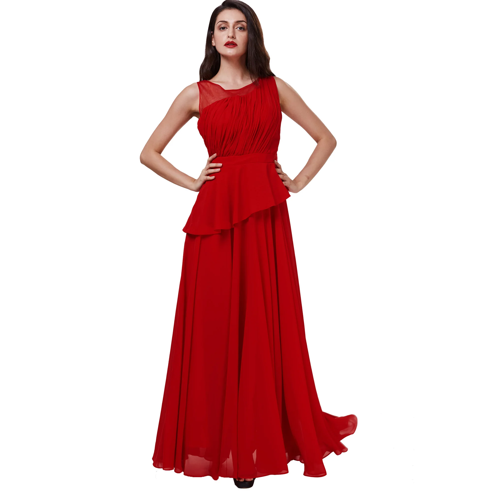 Dressv zajemalka dolgo večerno obleko rdeče brez rokavov črto talna dolžina obleke ženske črna šifon draped formalno maturantski večer oblačenja