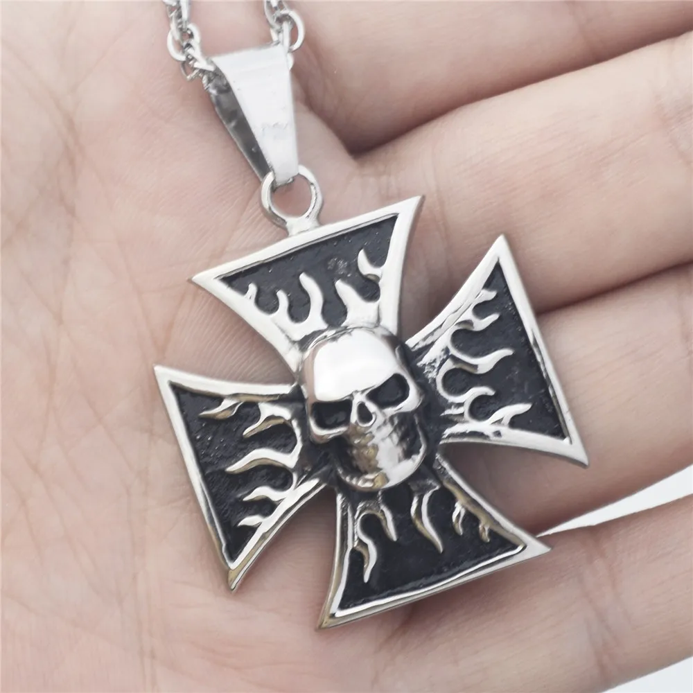 Moške silver black Punk Gothic Lobanja, Križ obesek ogrlico.iz nerjavečega jekla, moda osebno ogrlica nakit,trgovina na debelo