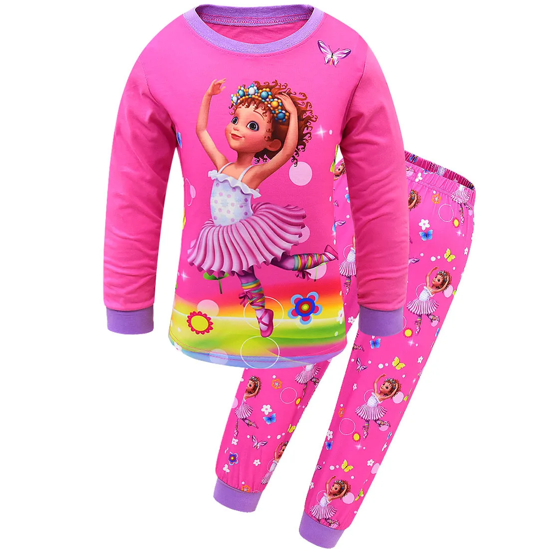 Fancy nancy Dekleta Princesa Pižamo Baby Dekle z Dolgimi Rokavi T-shirt majica + hlače oblačila Določa, Dekleta, Otroci Božič raglan Obleko, PJS določa