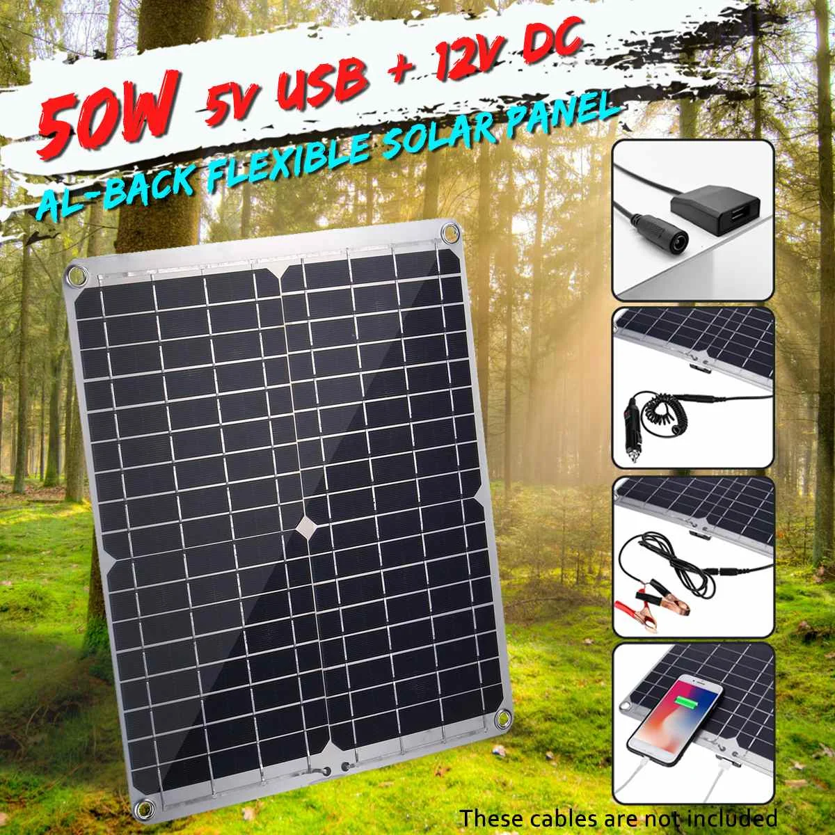 LEORY 50 W 18V Prenosni Solarni Panel USB Monokristalne silicijeve Sončne celice, z Avto Polnilnik za Kampiranje na Prostem v Sili Svetlobe