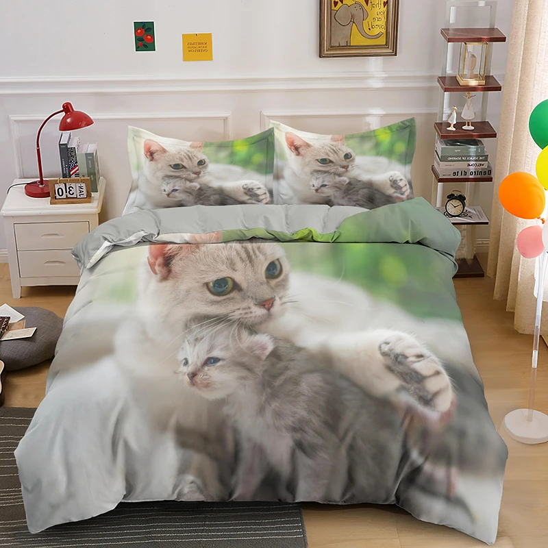 3D Baby Cat Posteljnina Nabor Lep Živali Ljubimec Rjuhe Kritje Z Prevleke Odeja Pokriva Euro Velikost 2/3PCS Bedclothes Domačega Tekstilnega
