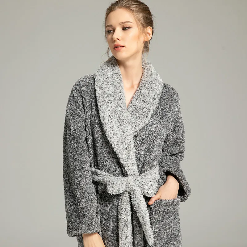 Moški in Ženske, Super Debele Zimske Nightgown Ekstra Velike Dolgo Puhasto kopalni plašč Loungewear Sleepwear