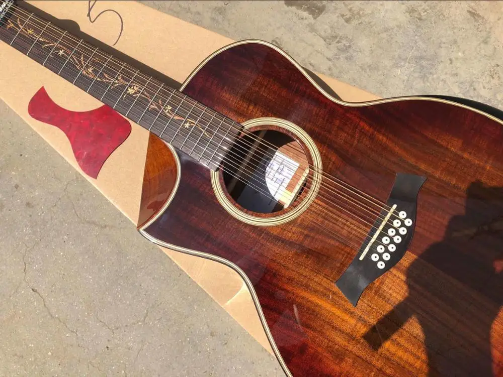 Brezplačna dostava lefty koa kitara levo roko 12string kitara armrest prirezani cutway 12 string akustična električna kitara