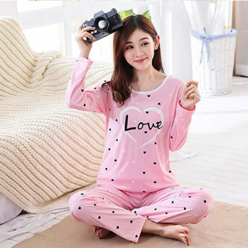 Jeseni Nove Natisnjeni Dolg Rokav Srčkan Sleepwear Ženske Pižame Nastavite Pomlad Priložnostne Homewear Ženske Pižame