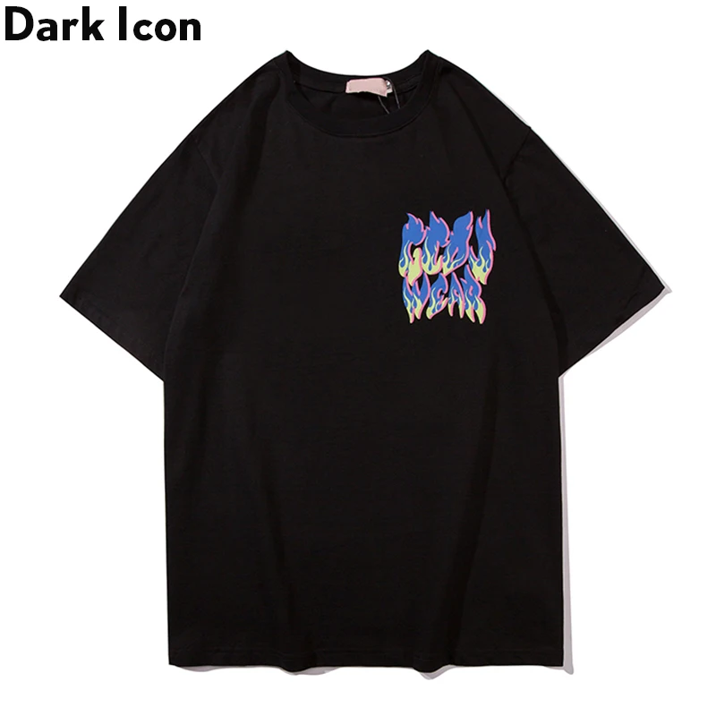 Temno Ikono Gradient Plamen Hip Hop T-shirt Moške Poletne Ulične Moške Tshirt Cotton Tee Majice