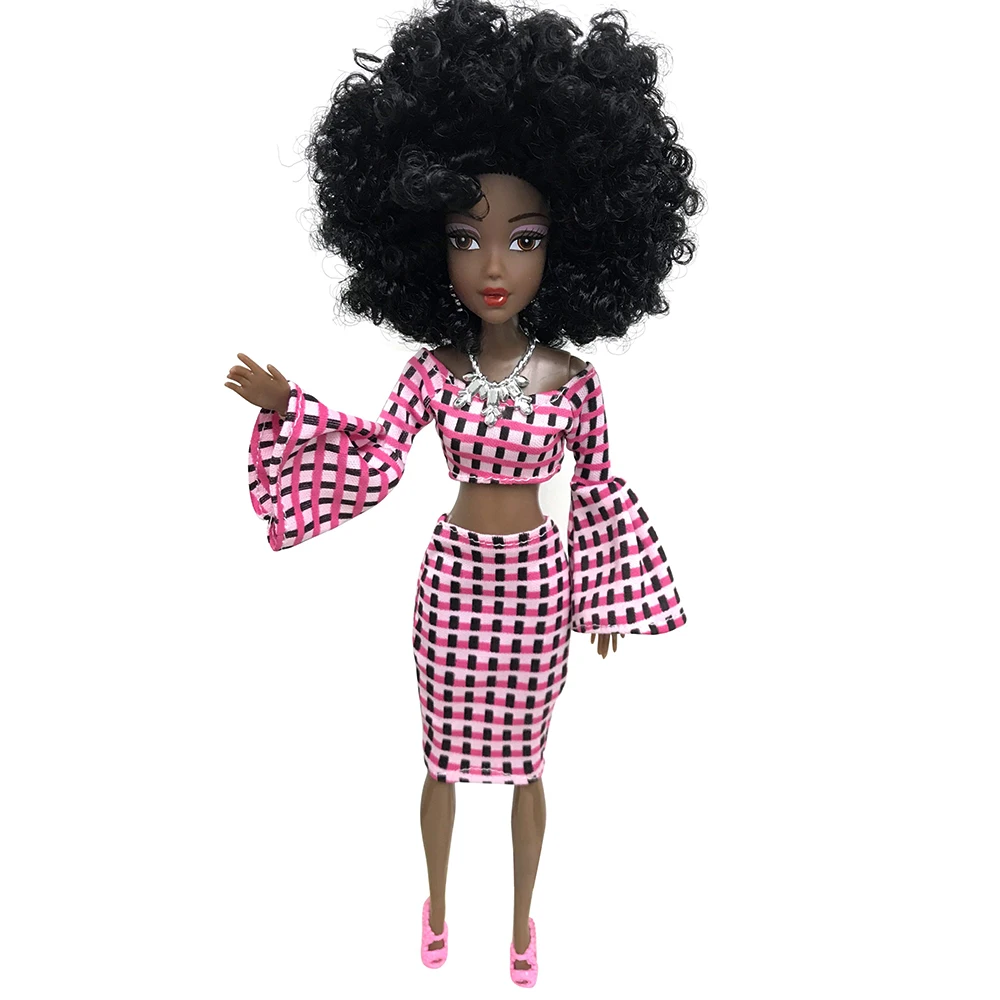 Afriške Bjd Lutka 2019 NOVO Črno Kožo Baby Lutke Za Dekleta Premično Skupno Najboljše Božično Darilo Igrača Dolgo Lasuljo Lase, lutke za otroke