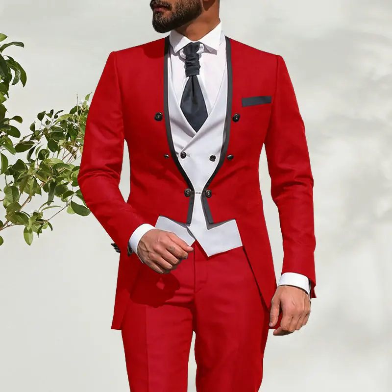 Kostum Hommes 3 Kosov Rdeče Tailcoat Moške Obleke Šal River Sušilniki Za Obleke, Za Moške Slim Fit Moški Maturantski Tuxedos Jopič Ženina, Ki Bo Ustrezala