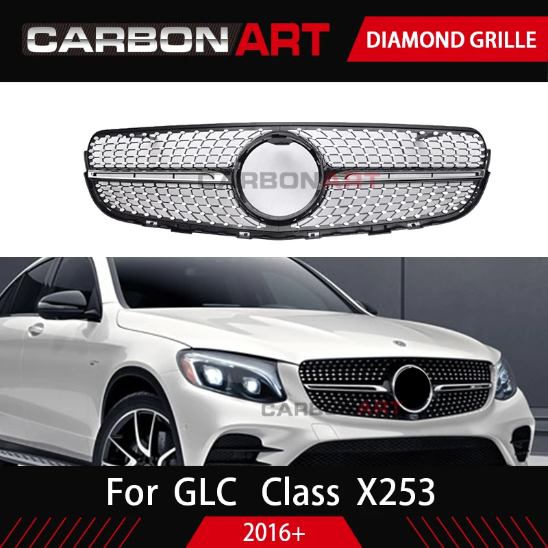 GLC X253 diamantno masko Avtomobila benz Sprednja Maska za MB GLC razred X253 Silver Chrome black Design ABS zamenjava