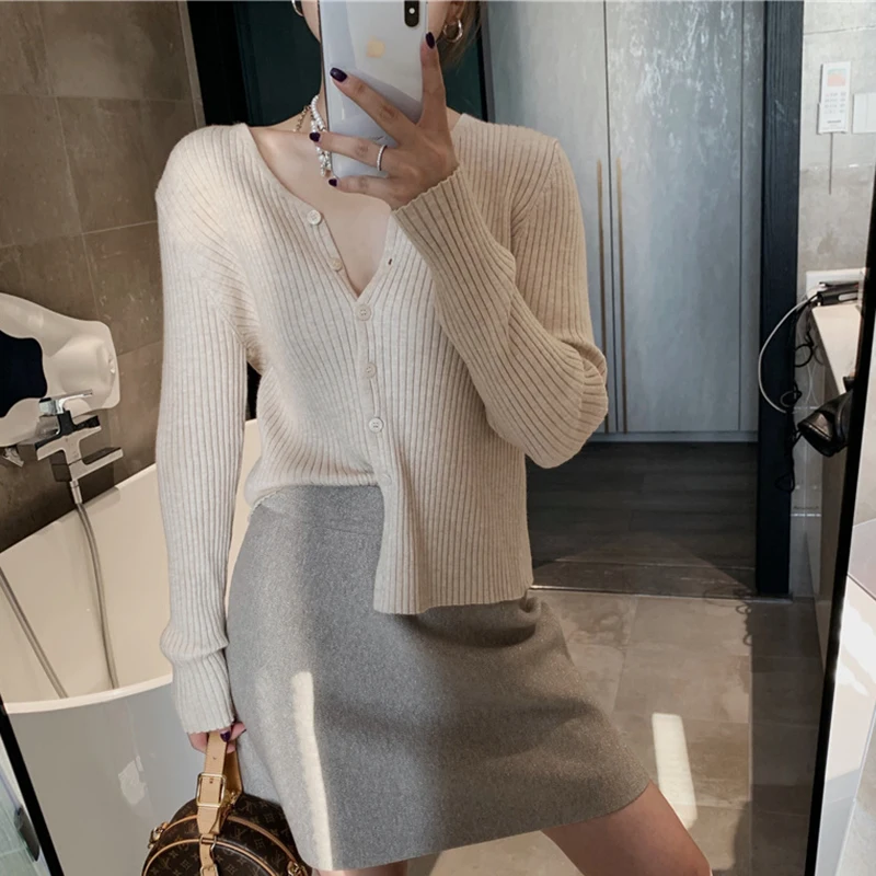 AOSSVIAO Seksi gumbi pleteni pulover jopico ženske Slim belušno pozimi, jeseni puloverji ženska Moda plus velikost pletenine 2020