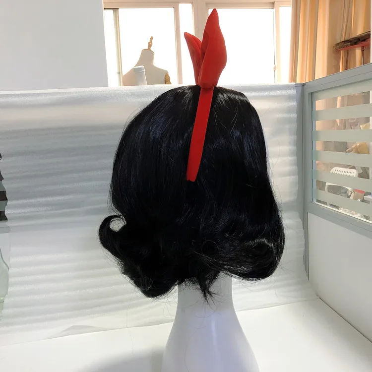 Halloween Ženske Snow White Princesa lasuljo cosplay črne lase Fazi Vlogo Igrajo black valovite lase z rdečo bowknot sneguljčica hairband