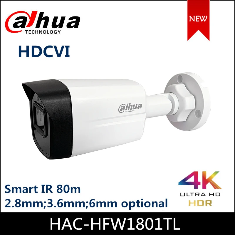 Novo Dahua HDCVI Fotoaparat Lite Plus Series 4K Bullet IR Kamera HAC-HFW1801TL Max IR dolžina 80 IP67 Varnostne kamere