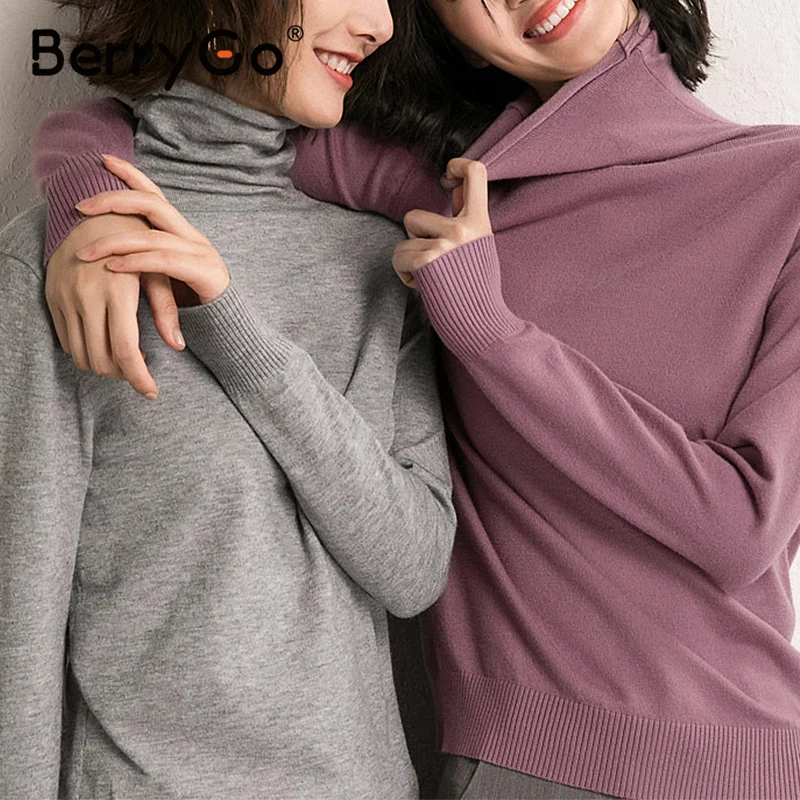 BerryGo Prosti čas visok ovratnik pulover Prijetni slim dolgimi rokavi Pulover Domov stil modni ženski pulover Jesensko zimski pulover 2020