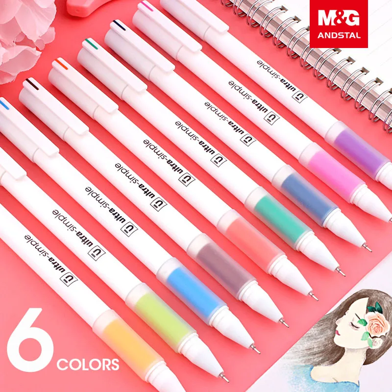 M&G 6 Barv/set Srčkan Kawaii Barve Črnila Gel Peresa Nastavite 0,5 mm Fino Zložljive pisane barvne svinčnike za šolske potrebščine, pisalne