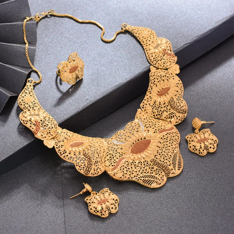 Razkošno Dubaj rese ogrlica in uhani nakit set za ženske zlata barva svetleči obesek poroka / stranka temo nakit