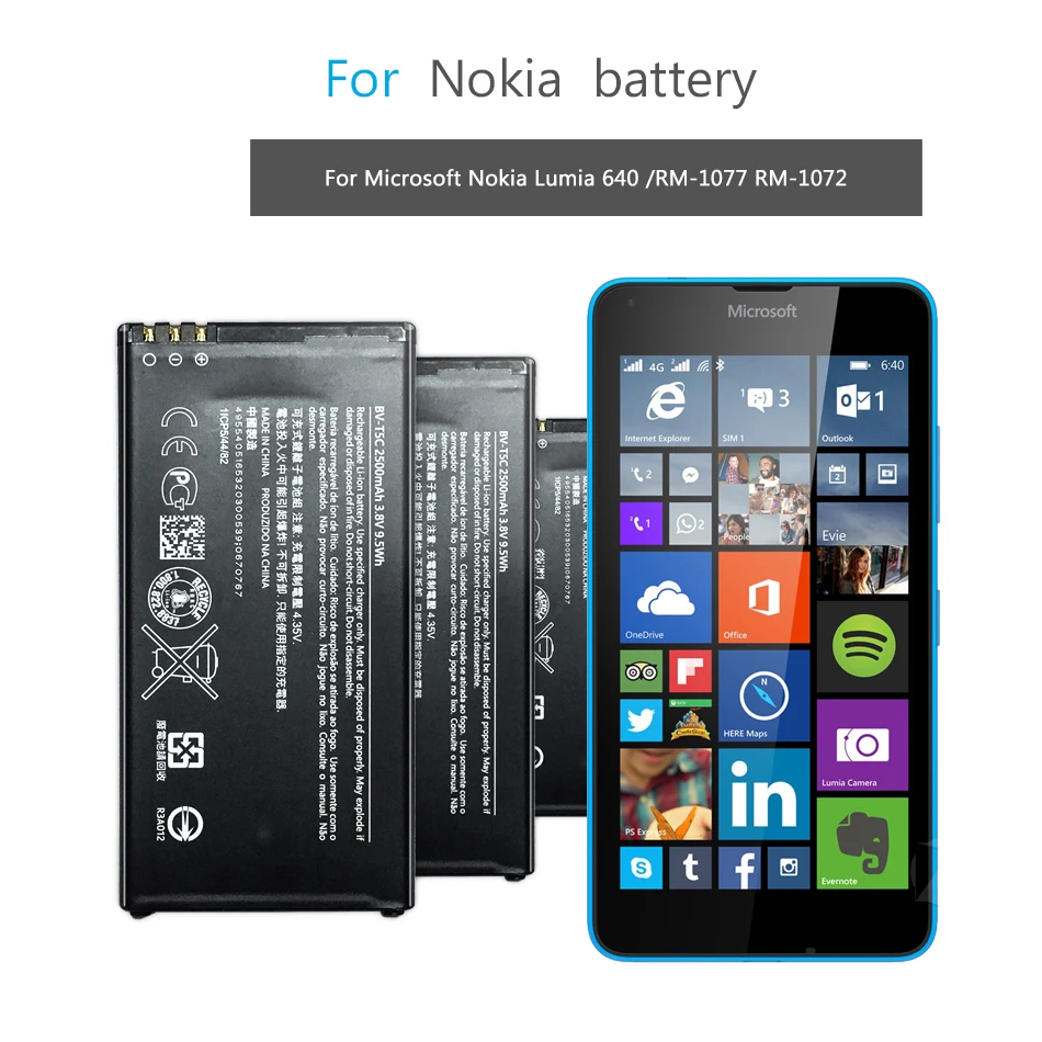 Baterija Za Microsoft Nokia Lumia 640 535 225 330 230 620 630 730 735 738 650 Batery BV-T5C BL-L4A BL-4UL BL-5H BV-T5A BV-T3G