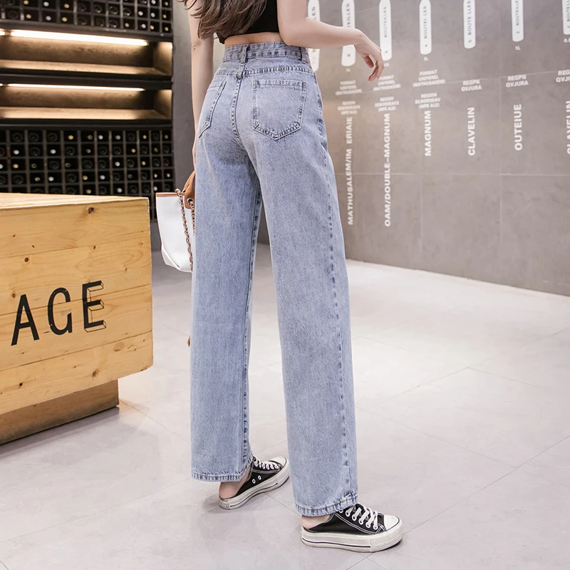 Ženske Jeans 2020 Poletje korejski Novo Visoko Vitek Pas Naravnost, Ohlapne Hlače Širok Noge Hlače