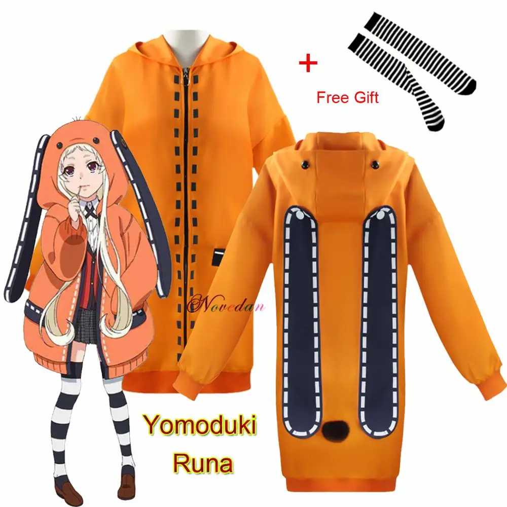 Rune Yomozuki Runa Cosplay Kostum Anime Kakegurui Kompulzivno Hazarder Ženske Oranžna Pulover S Kapuco Zip Jakno Plašč